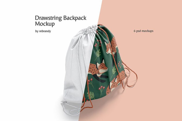 Drawstring Backpack Mockup 抽绳束口袋双肩包背包印花图案设计贴图ps样机素材展示效果模板