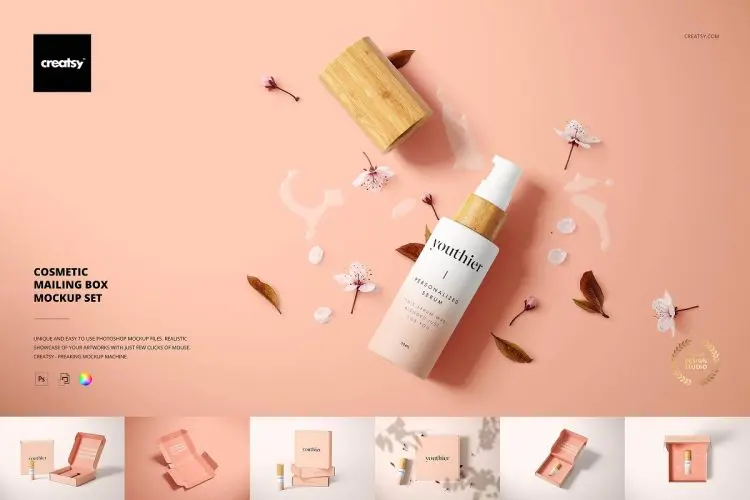Cosmetic Mailing Box Mockup Set  15款化妆品美妆护肤品纸盒快递礼盒产品包装设计贴图ps样机素材