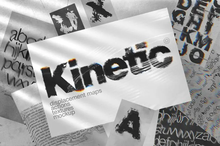 Kinetic – Displacement Maps 创意抽象艺术故障风扭曲置换海报字体设计特效ps样机素材生成模板