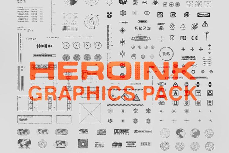 HEROINK GRAPHICS PACK  180款潮流创意酸性未来科幻HUD仪表盘几何图形ai设计素材源文件