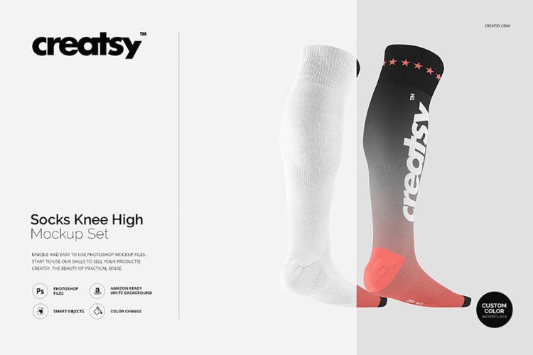 Socks knee high mockup 立体运动足球袜篮球袜子长筒袜logo印花图案设计贴图ps样机素材