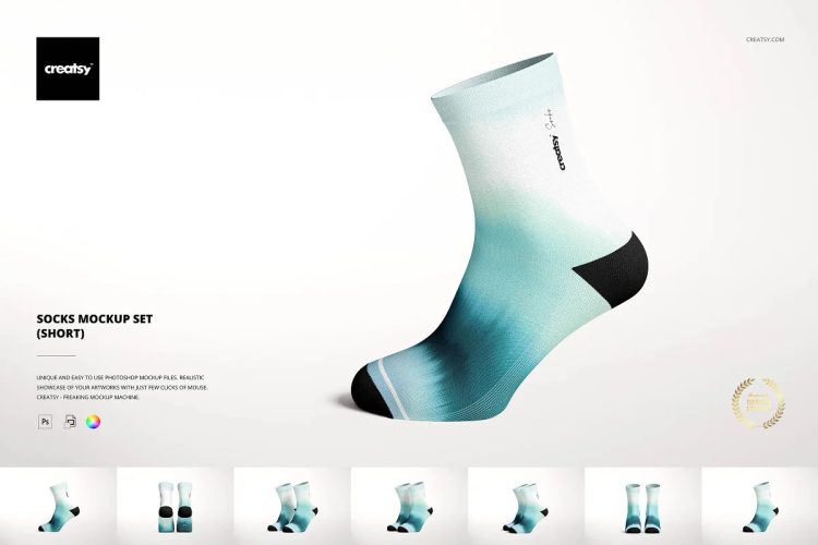 Socks Mockup Set (short) 运动中筒袜潮袜高帮袜子印花图案设计贴图ps样机素材展示效果模板