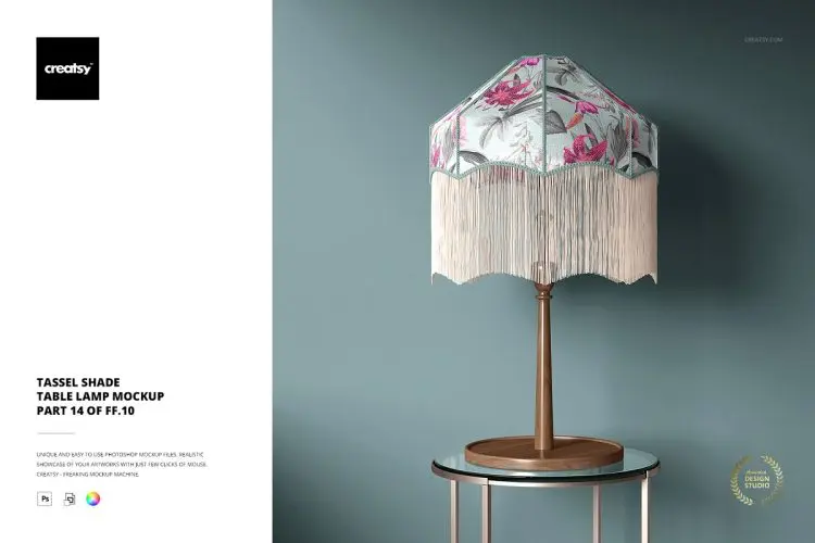 Tassel Shade Table Lamp Mockup Set 欧式宫廷古典流苏灯罩台灯软装印花图案设计贴图ps样机素材模板