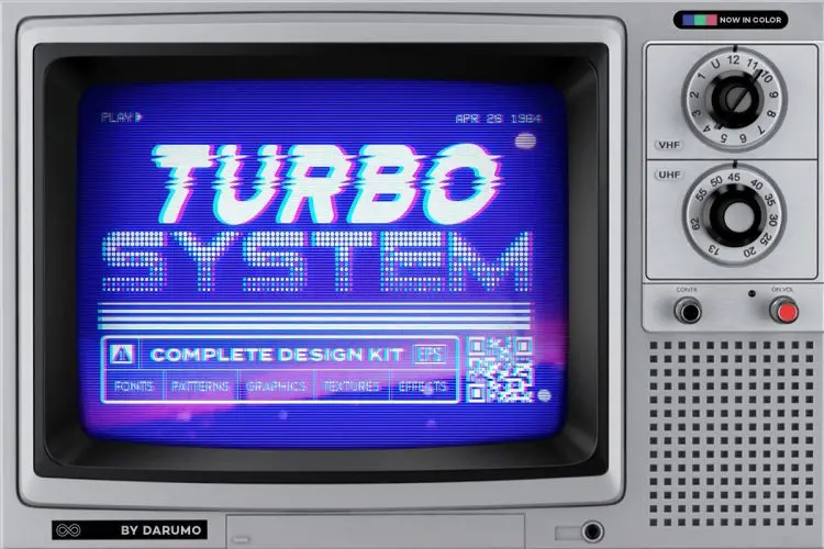 TURBO SYSTEM – Complete Design Kit 80年代复古潮流故障风蒸汽波logo抽象几何图形ai矢量素材源文件