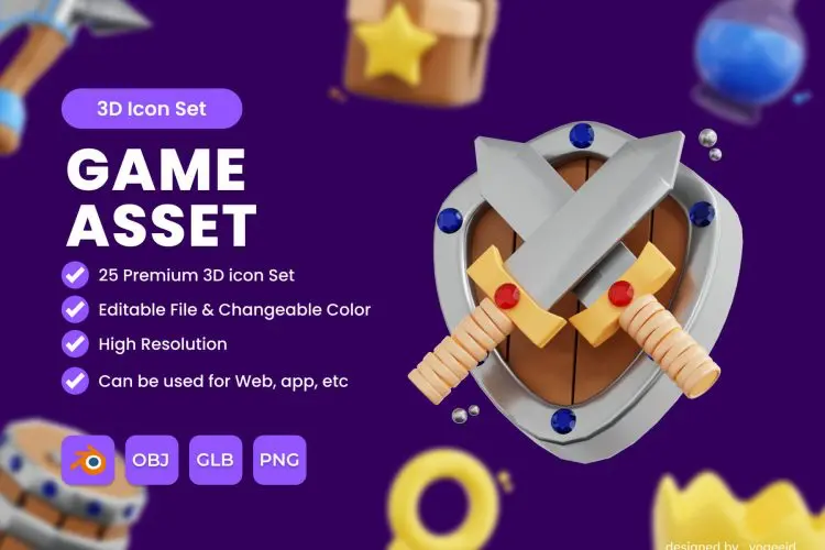 3D Game Asset Icon Set Pack 游戏道具3D图标icon设计素材webp免抠图片 25P