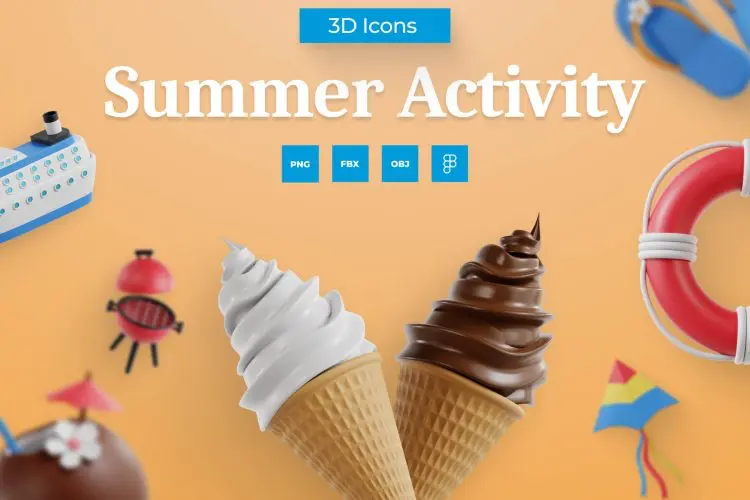 3D Summer Activity 夏季外出旅行海边沙滩游玩元素3D图标icon设计素材webp免抠图片 20P