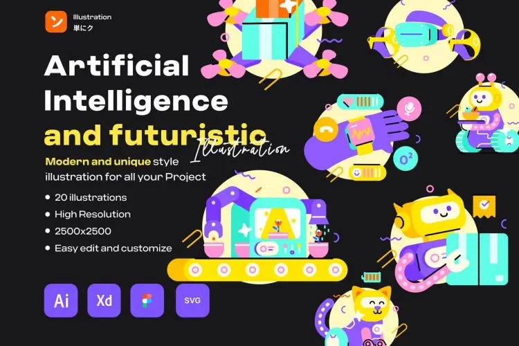 Artificial Intelligence & Futuristic  20款Ai人工智能科技未来数据加密网络系统3D图标icon设计素材webp免抠图片