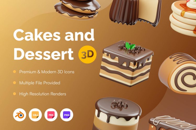 Cakes 3D Icon  15款蛋糕甜品专卖营销演示插图3D图标icon设计素材png免抠图片