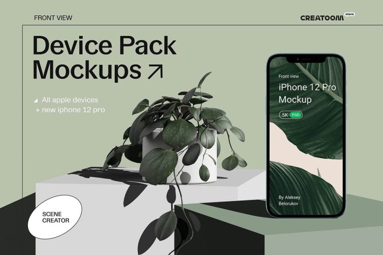 Device Pack Mockups – front view  15款iphone手机ipad ui界面设计作品贴图ps样机素材场景展示效果