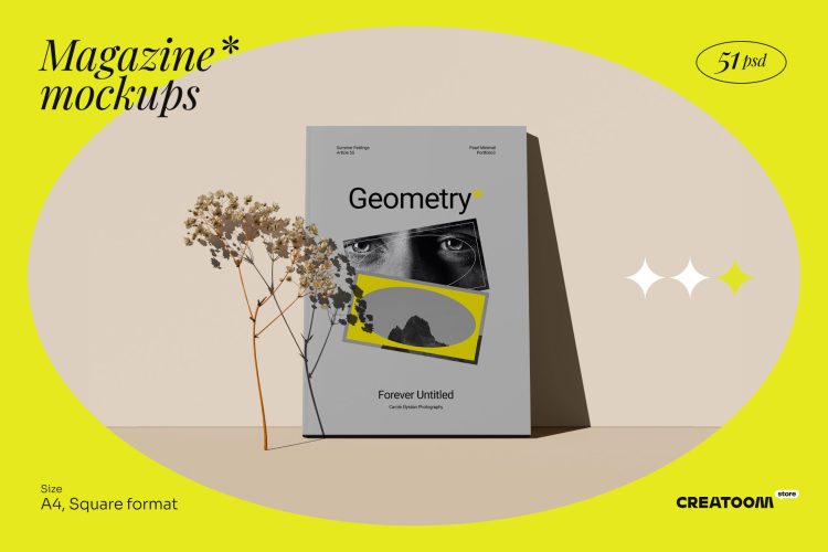 Geometry-magazine mockup kit  18款现代极简光影杂志画册封面设计ps样机素材场景展示效果模板