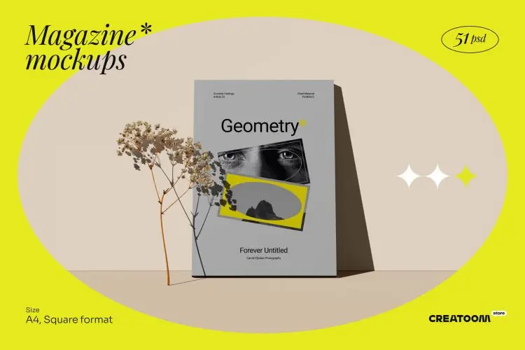 Geometry-magazine mockup kit 18款现代极简光影杂志画册封面设计ps样机素材场景展示效果模板