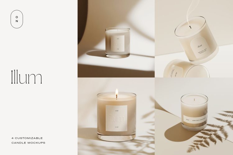 Candle Mockups + Label Mockups 时尚欧美风蜡烛香薰玻璃杯设计展示贴图PSD样机模板