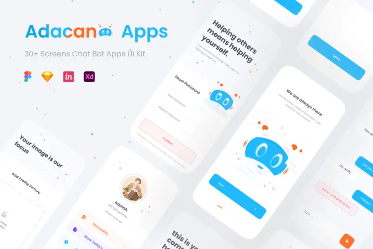 Adacana – Chat BOT Apps UI KIT 机器人聊天app界面设计模板_在线Ai智能解答移动用户界面ui套件下载