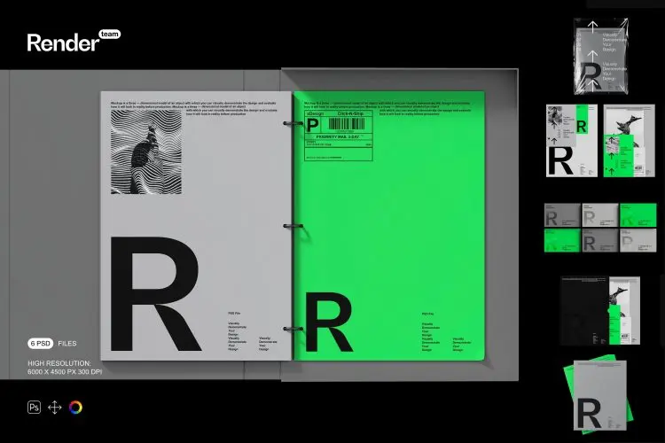 Brand Identity Mockup Set  6款时尚高级品牌LOGO设计文件夹画册信纸名片展示贴图PSD样机模板