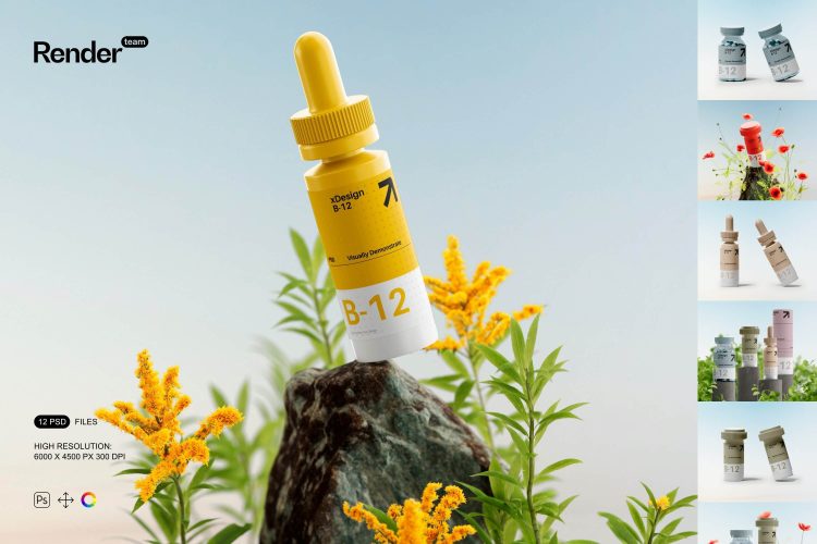 Medical Bottle Mockup Set  12款时尚高级药物胶囊滴管瓶包装瓶设计展示贴图PS样机模板