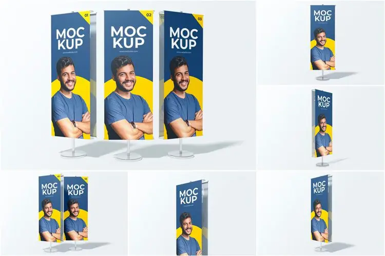 Standing Pole Banner Mockup  6款立杆促销海报广告横幅模型展示设计贴图ps样机素材模板