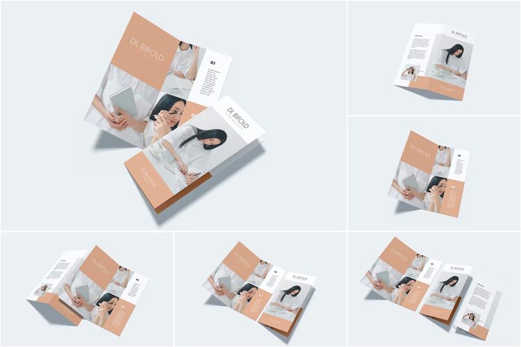 Portrait DL Bifold Flyer Mockup 6款DL双折页传单对折宣传手册模型展示设计贴图ps样机素材模板