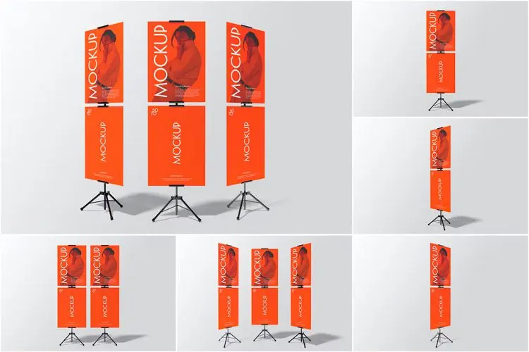 Double Board Standing Banner Mockup 三脚架双板横幅海报模型广告营销展示ps样机素材模板