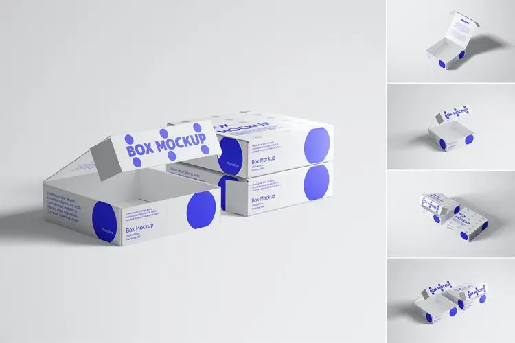 Packaging Box Mockup  5款瓦楞纸飞机盒快递外卖打包盒模型品牌包装logo标识设计贴图ps样机素材模板模板