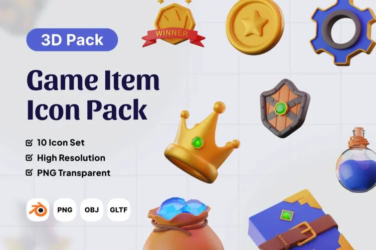 Game Item 3D Icon 10款战争游戏道具3D图标icon设计素材webp免抠图片