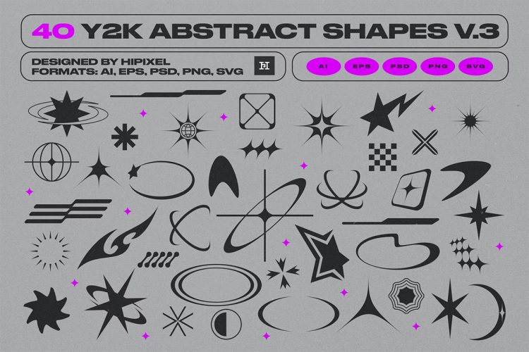 Y2K Abstract Retro Shapes V.3  40款Y2K复古抽象赛博朋克几何图形状矢量设计素材