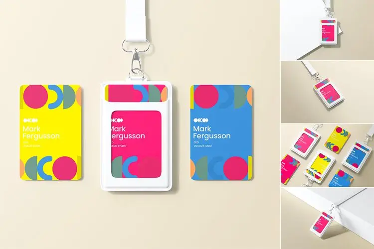 Id Badge Mockup 5款ID身份门禁卡套吊牌模型展示设计贴图ps卡片样机素材模板