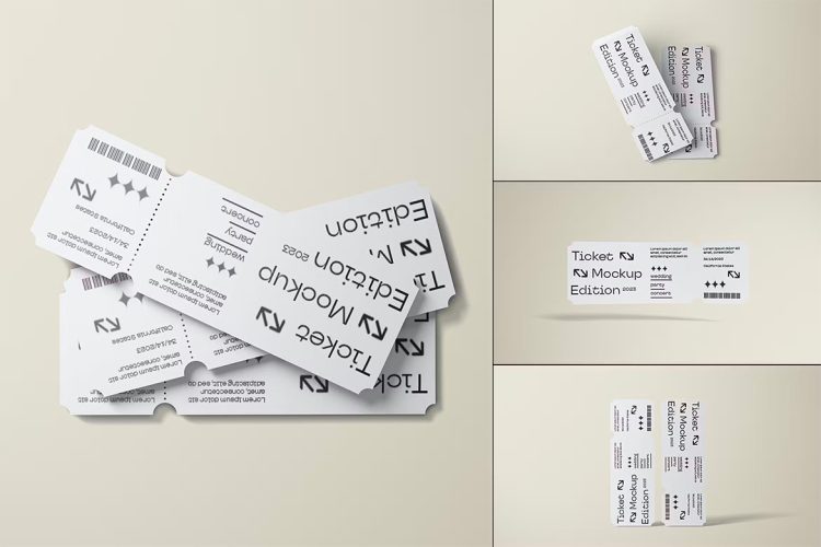 Ticket Mockup 纸质门票优惠券模型展示设计贴图ps样机素材模板