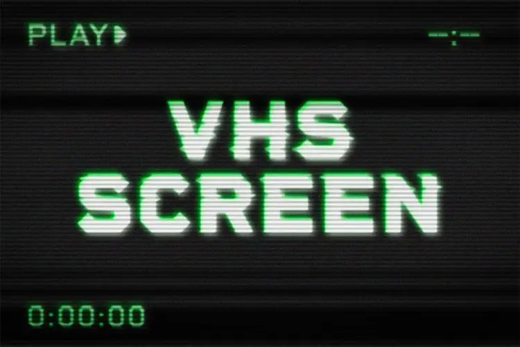 VHS Screen Text Effect 监控录像故障毛刺复古像素文本字母ps特效样机素材模板