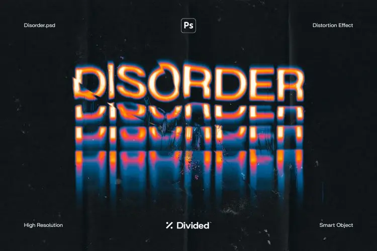 Disorder Text Distortion Effect 失真模糊故障毛刺无序文本字母ps特效样机素材模板