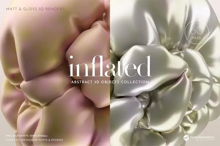 Abstract Inflated 3D Objects  20款3D立体抽象艺术羽绒充气膨胀气垫气泡webp免抠背景图片素材