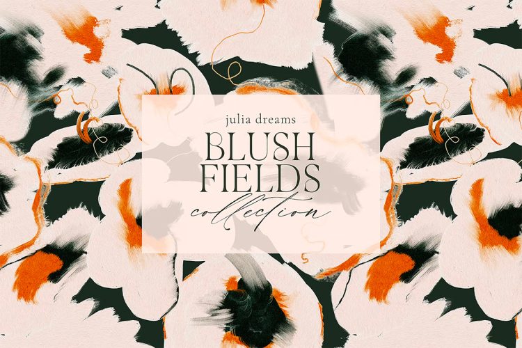 Blush Fields Textured Collection 潮流时尚中国风抽象艺术水墨手绘花卉水彩绘画png免抠图片素材