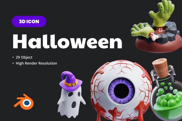 Halloween 3D Illustration 29款3D卡通万圣节恐怖派对鬼节创意潮流插图插画png免抠图片素材