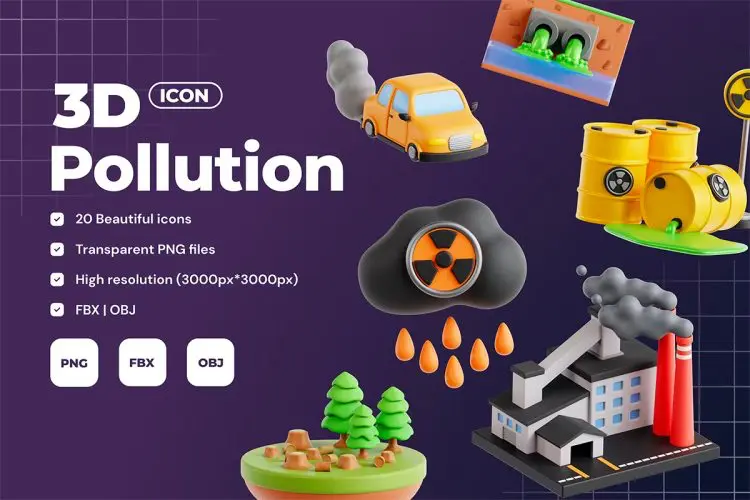 Pollution 3D Icon Set  20款海洋城市环境污染世界环保主题插图3D图标icon设计素材webp免抠图片