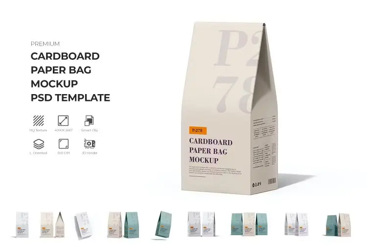 Paper Coffee Bag Packaging Mockup  10款咖啡豆自立袋纸袋产品包装设计作品贴图ps样机素材展示效果图