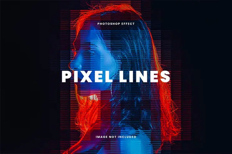 Pixel Lines Photo Effect 潮流复古艺术波普条纹半调低保真肖像照片图像纹理ps样机特效模板