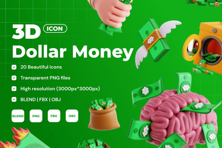 Dollar Money 3D Icon Set  20款美钞美元纸币高清手机网页应用插图3D图标icon设计素材
