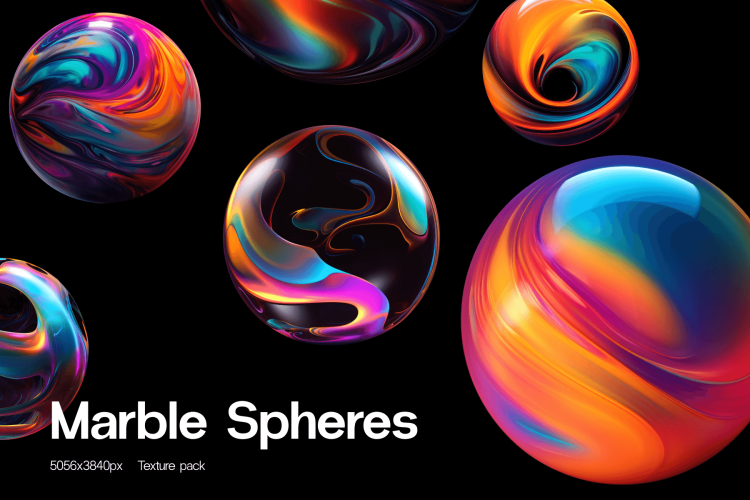 Marble Spheres Texture Pack vol 1 多彩梦幻精美圆形大理石球流体纹理玻璃珠插图背景图片平面设计素材24款