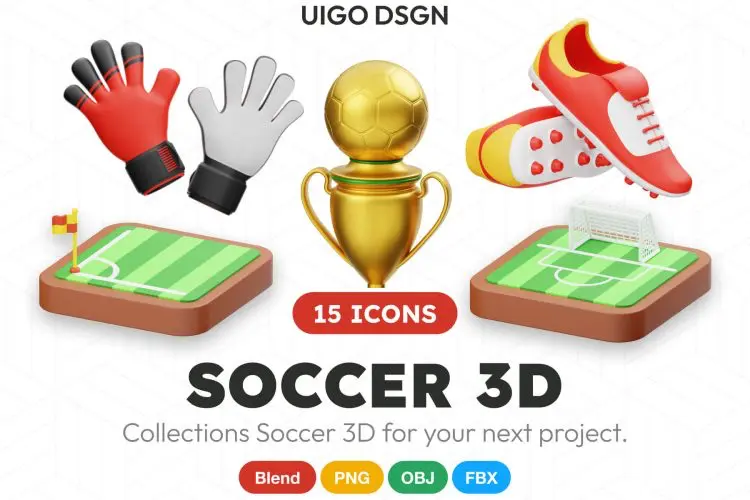Soccer 3D Icon  15款足球运动体育竞技比赛主题元素3D图标icon设计素材webp免抠图片
