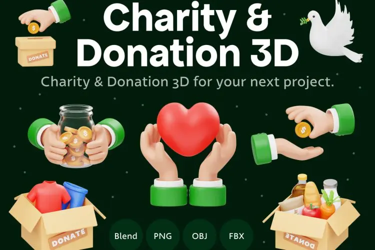 Charity And Donation 3D Icon 15款慈善机构和捐赠献爱心主题3D图标icon设计素材webp免抠图片