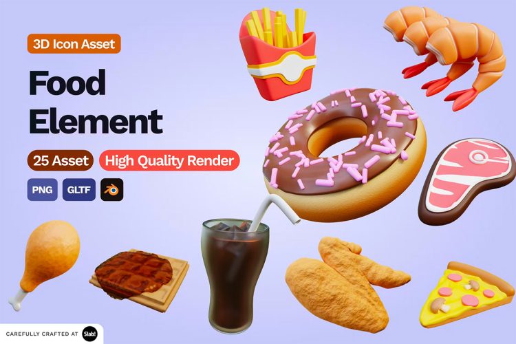 3D Food Element Icon  25款餐饮美食甜品饮料快餐营销插图3D图标icon设计素材