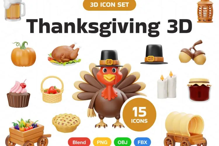 Thanksgiving 3D Icon 秋季感恩节日美食元素3D插图插画webp免抠图片设计素材