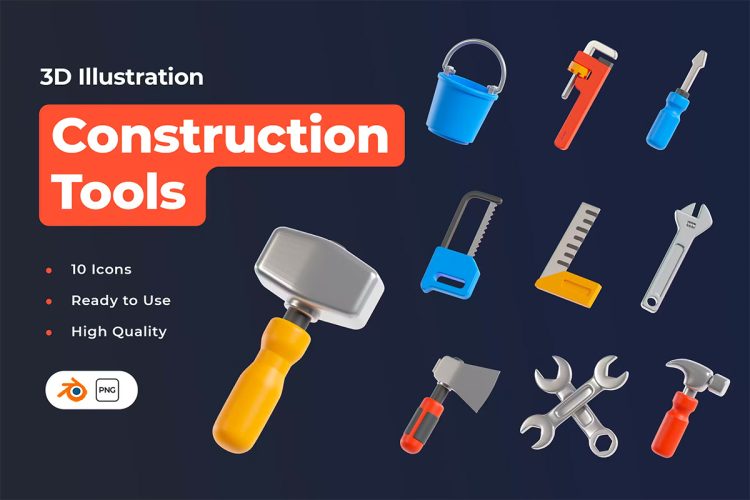 Construction Tools 3D Icon  20款建筑工地施工设备主题3D图标icon设计素材