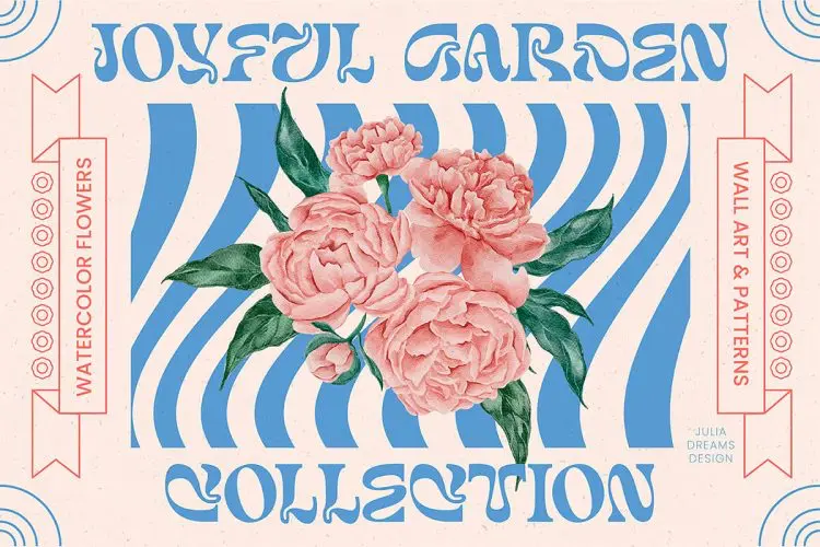 Joyful Garden Collection 优雅时尚复古水彩手绘花卉植物装饰图案插图插画webp免抠图片素材