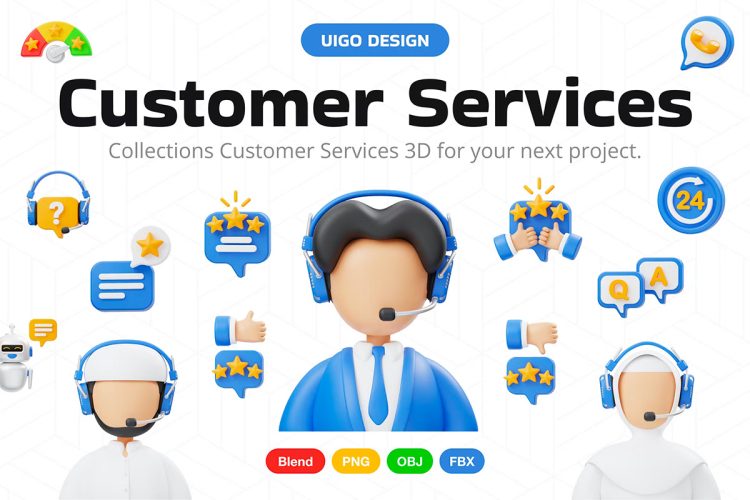 Customer Services 3D Icon  15款在线客服人工客服客户服务星际评价相关3D图标