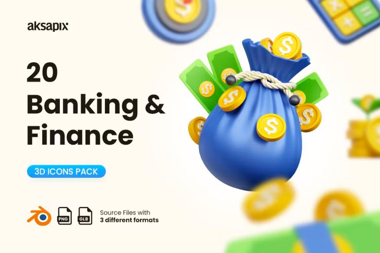 Banking & Finance 3D Icon Pack  20款银行金融业务展示3D图标icon素材包png免抠图文件