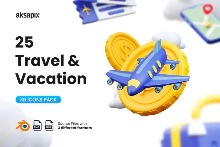 Travel and Vacation 3D Icon  25款旅游出行度假住宿预订行程计划3D图标icon素材webp免抠图文件
