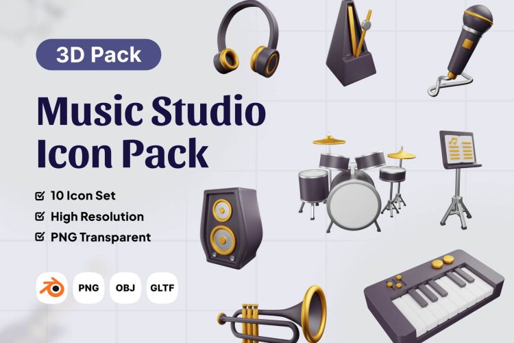 Music Studio 3D Icon  10款音乐教学工作室乐器主题3D图标icon设计素材