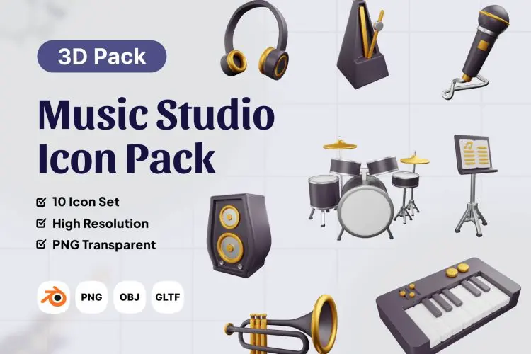 Music Studio 3D Icon  10款音乐教学工作室乐器主题3D图标icon设计素材