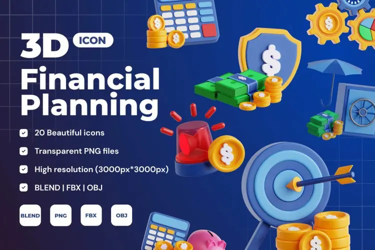 Financial Planning 3D Icon Set  20款高级质感财务规划银行理财金融插图插画3D图标Icons设计素材合集