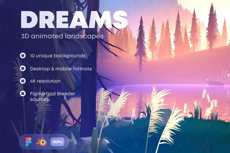 Dreams – Animated 3D Landscapes  20幅3D梦幻卡通森林风景app网页4K动画插画图片国外设计素材